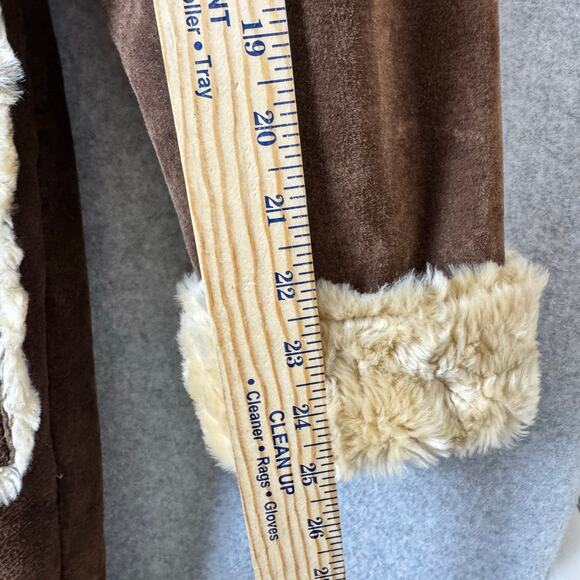 Wilsons Suede Penny Lane Leather Coat Womens Medium Brown Rabbit Fur Boho Toggle - Picture 7 of 15